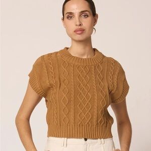 Cleobella Gigi Cropped Sweater Vest Organic Cotton Cable Knit Small camel tan